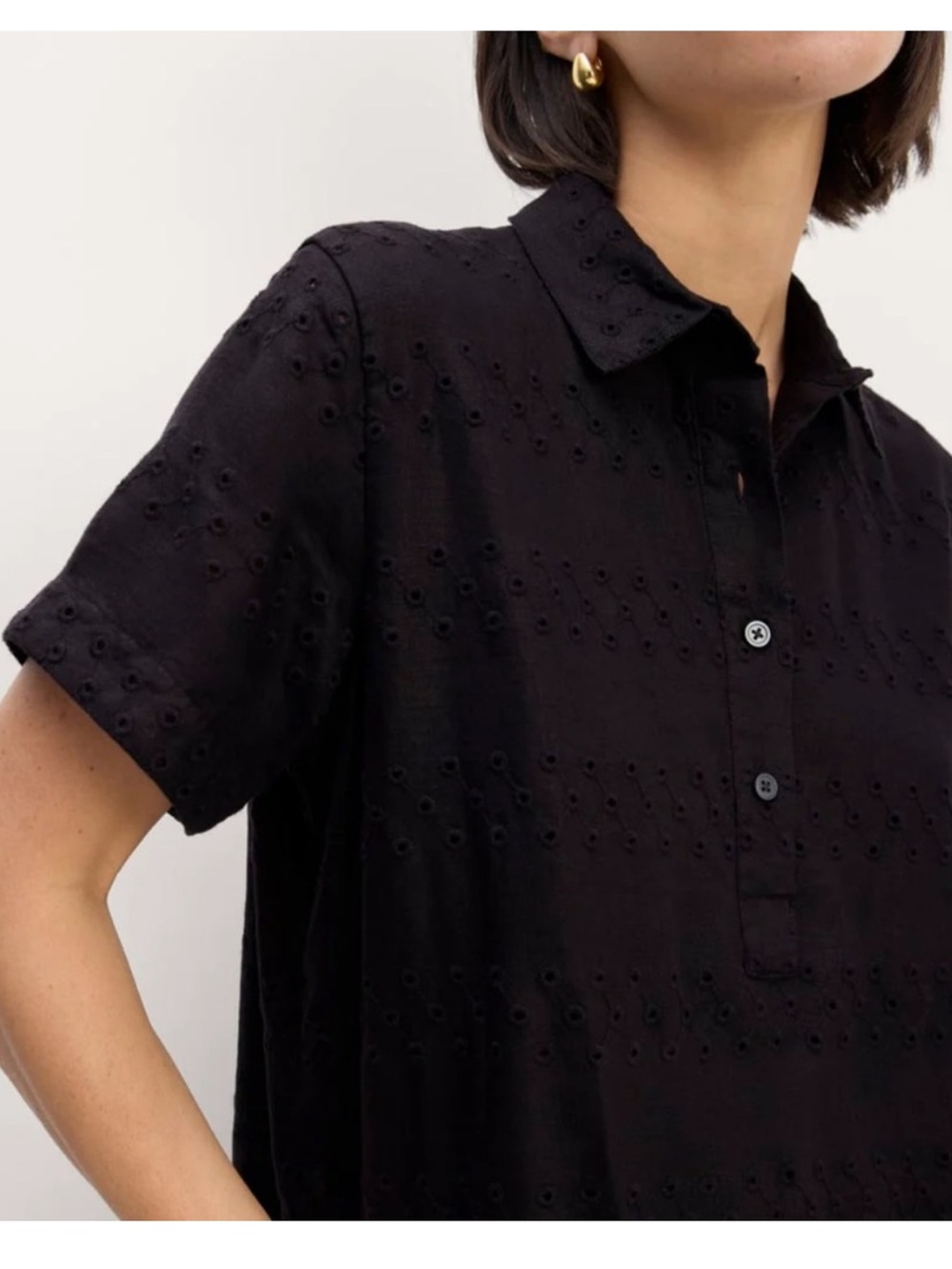 Everlane Eyelet Polo Dress in Black size medium 100% linen 100% cotton Dress - Picture 2 of 10